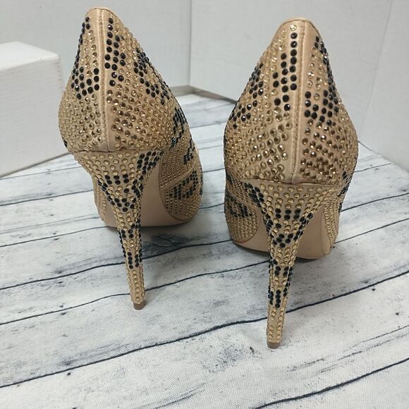 Report Signature Woman's SZ 6.5 Parker Gold Black Rhinestone Leopard Stilettos - Picture 4 of 9